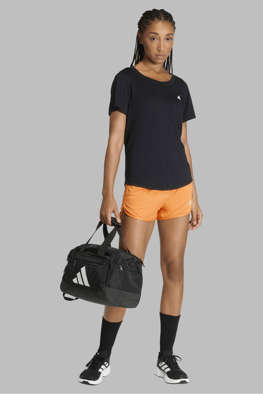 Zwarte dames adidas Performance sportshirt van polyester met korte mouwen en ronde hals