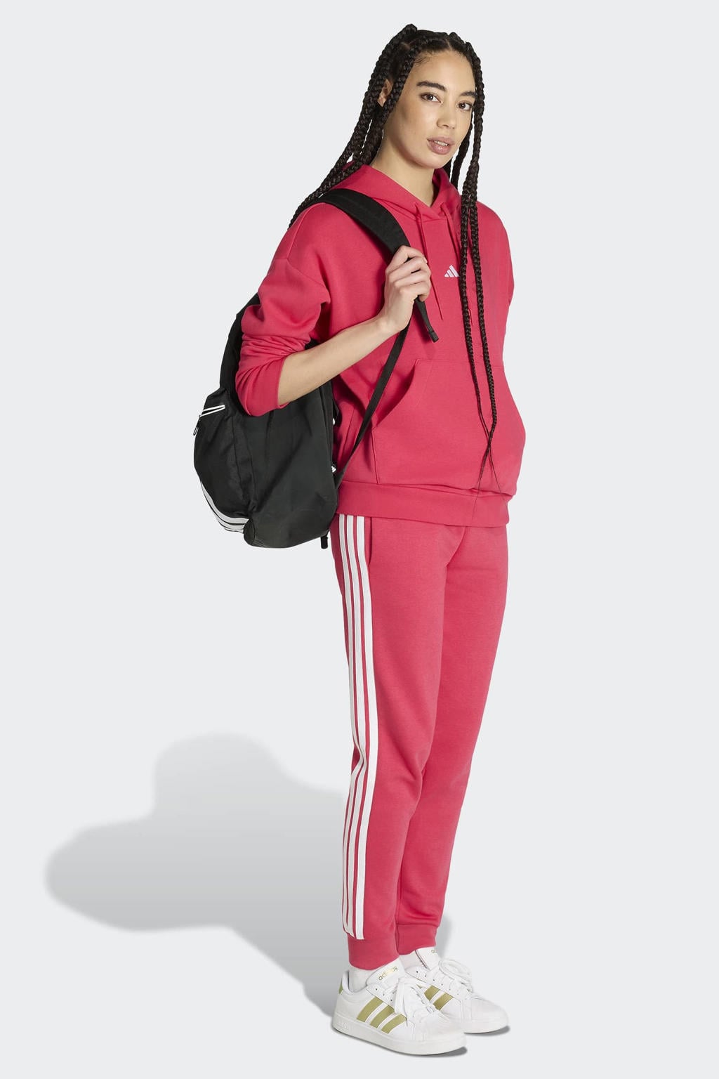 Roze dames adidas Sportswear hoodie van katoen met effen, lange mouwen en capuchon