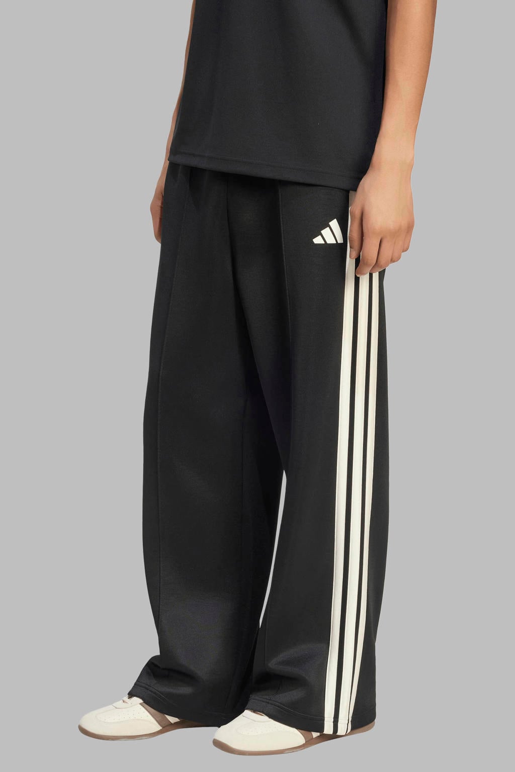Zwarte heren adidas Sportswear Stadium loose fit trainingsbroek van polyester met elastische tailleband met koord en effen
