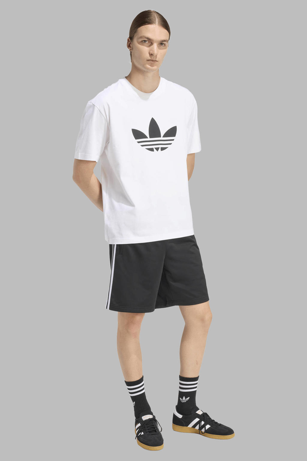 Zwart en witte heren adidas Originals Firebird short van polyester met regular fit en elastische tailleband met koord
