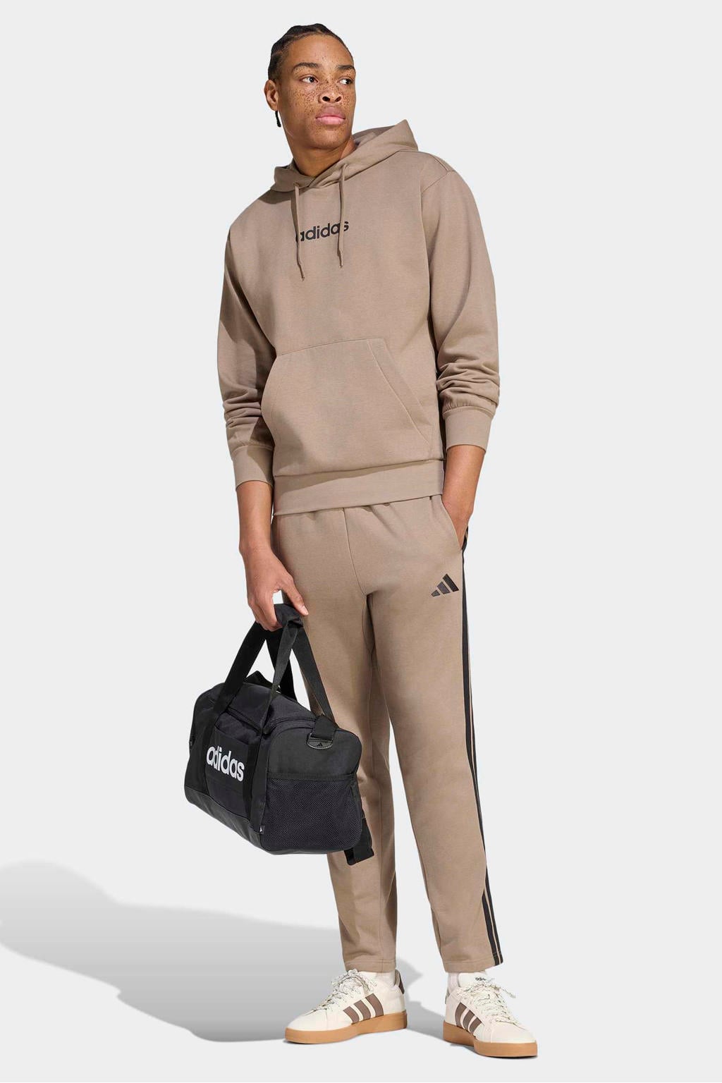 Beige heren adidas Sportswear hoodie met effen, lange mouwen en capuchon