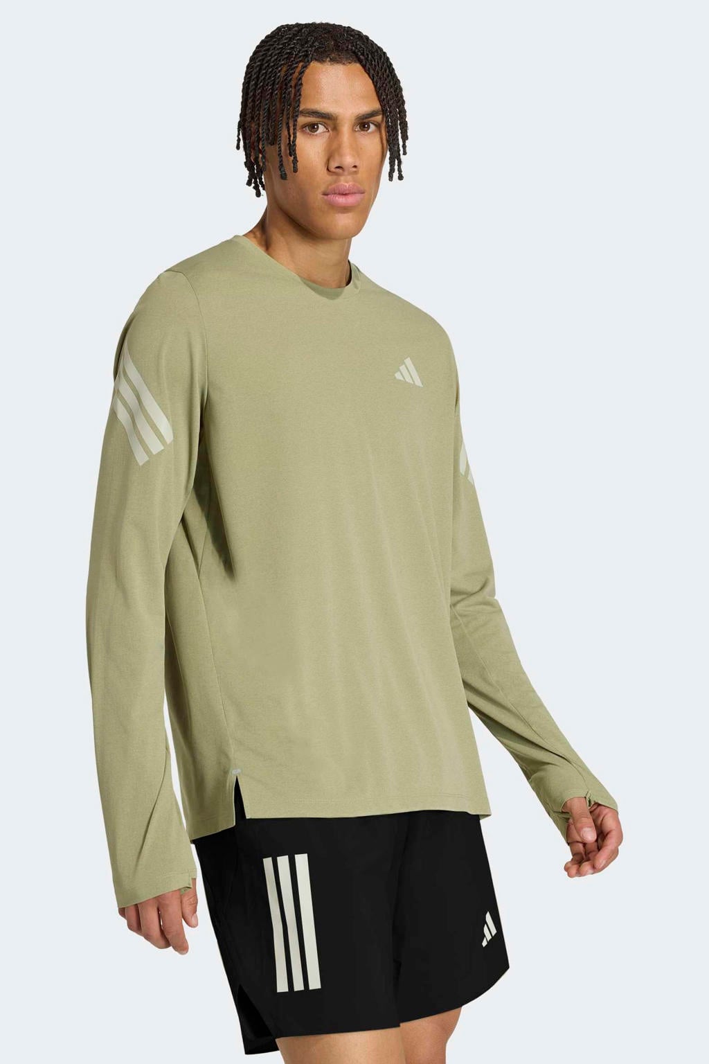 Lichtgroene heren adidas Performance Adi365 hardloopshirt - van polyester met lange mouwen en ronde hals