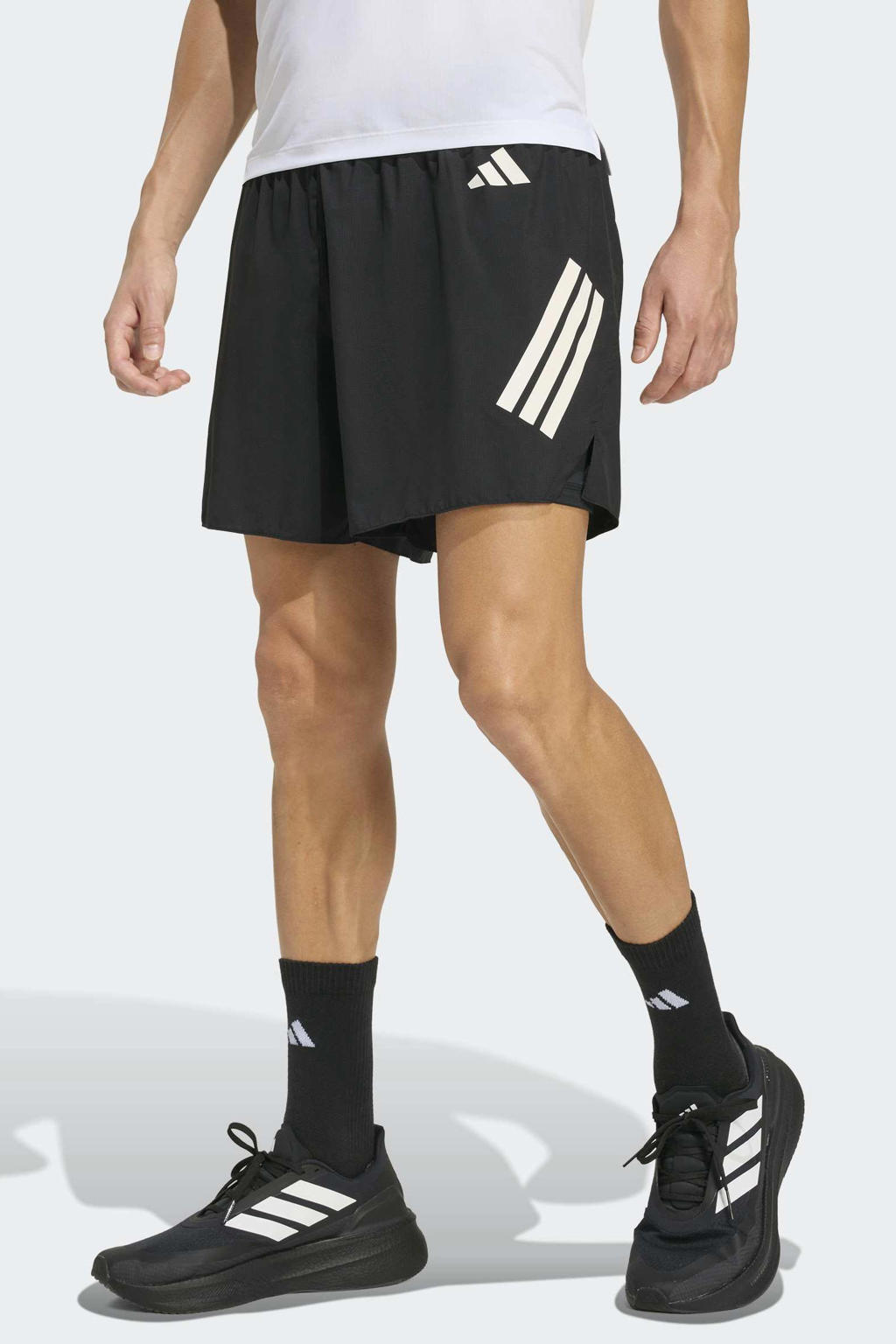 Zwart en witte heren adidas Performance ADI365 Formotion 2-in-1 hardloopshort van polyester met elastische tailleband met koord