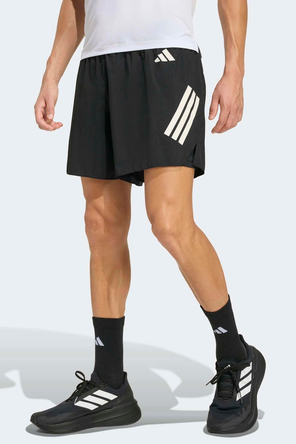 Zwart en witte heren adidas Performance ADI365 Formotion 2-in-1 hardloopshort van polyester met elastische tailleband met koord