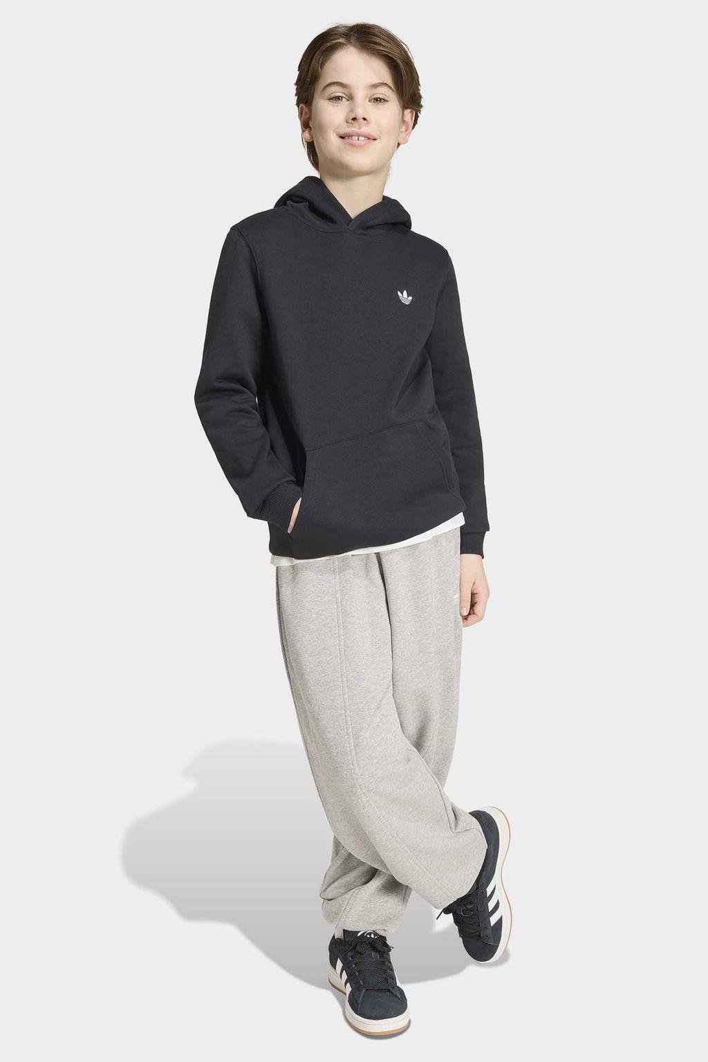 Zwarte jongens en meisjes adidas Originals sweater met effen, lange mouwen en capuchon