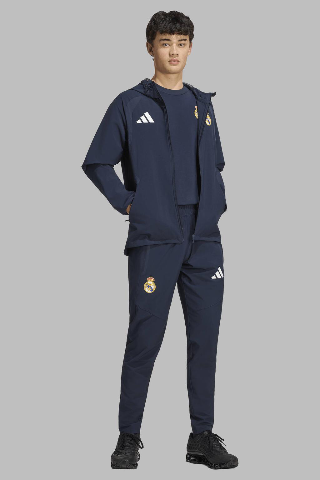 Donkerblauwe heren adidas Performance Senior Real Madrid Tiro Travel trainingsbroek van polyester