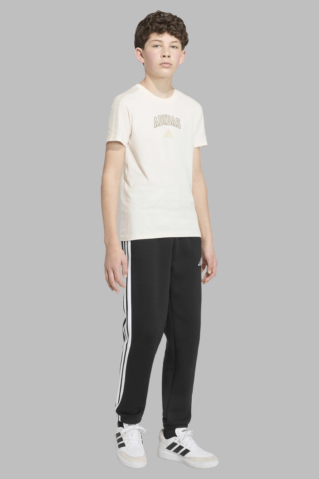 Crème jongens en meisjes adidas Sportswear T-shirt crème van katoen met printopdruk, korte mouwen en ronde hals