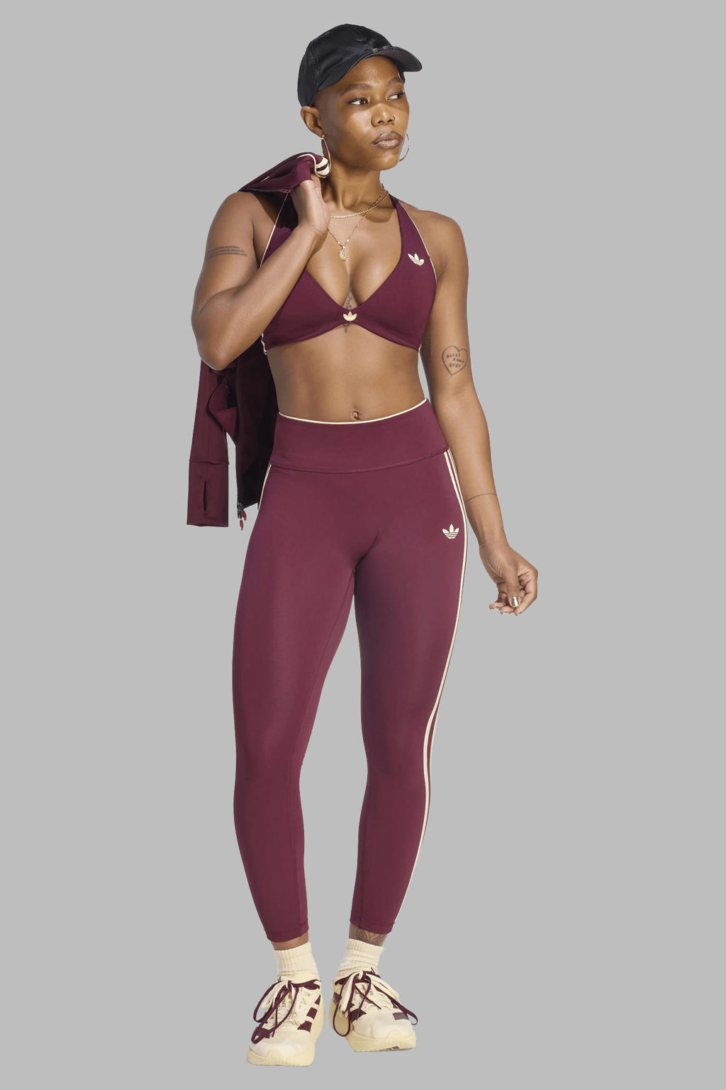 Donkerrode dames adidas Originals sportlegging van polyester met slim fit, regular waist en effen