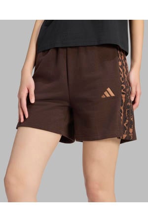 regular fit sweatshort met panterprint - bruin