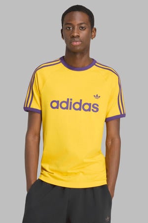 Ringer T-shirt met logo - geel/paars