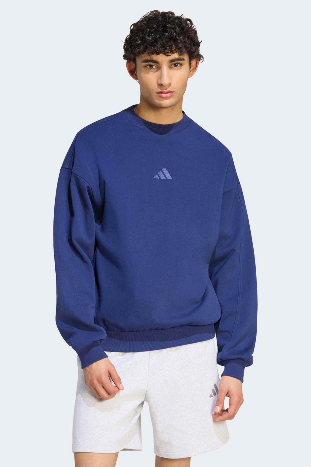 Donkerblauwe heren adidas Sportswear Kit regular fit sweater met effen, lange mouwen en ronde hals