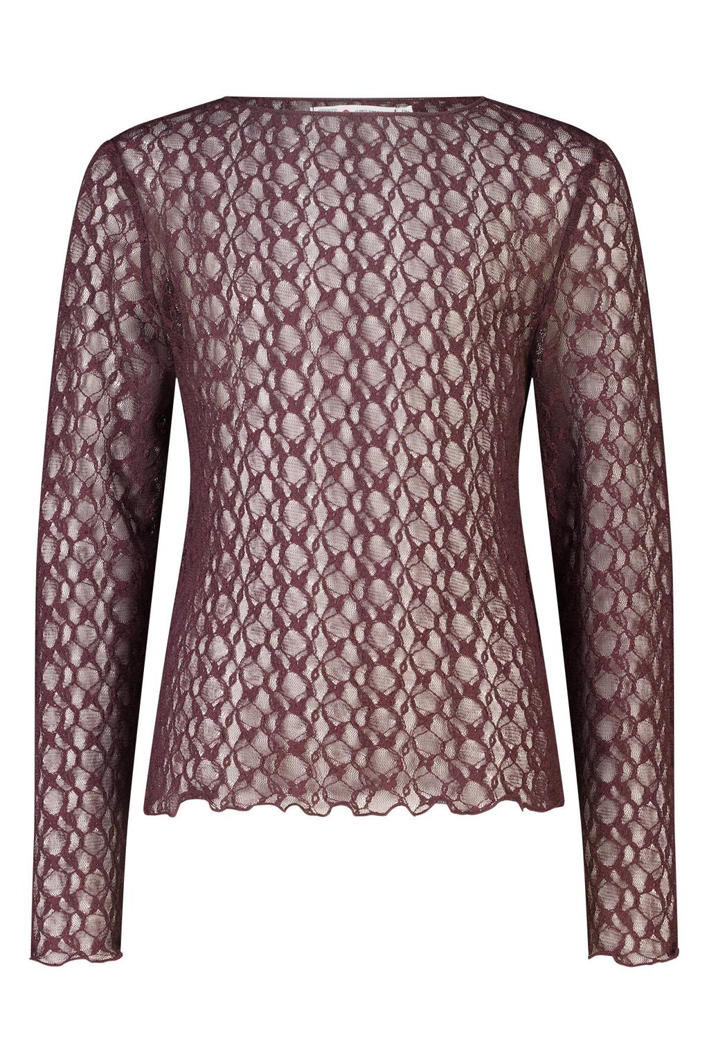 Donkerrode meisjes America Today semi-transparante blousetop van polyester met effen, lange mouwen en boothals
