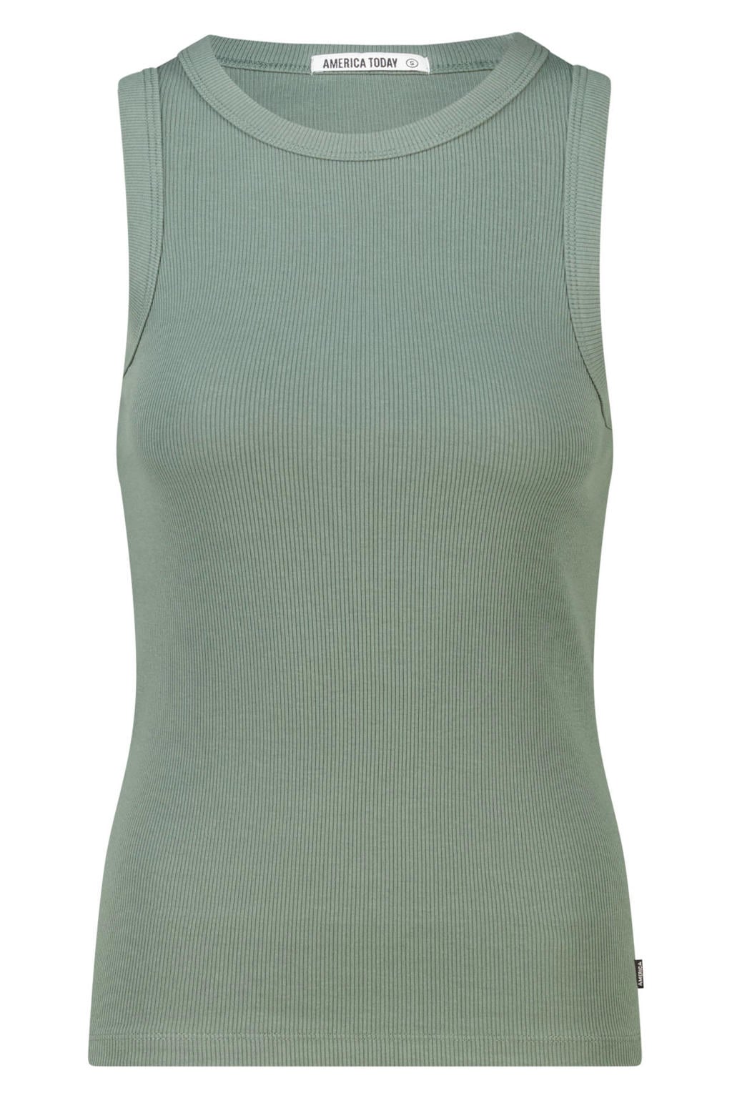 Grijsgroene dames America Today top groen met effen