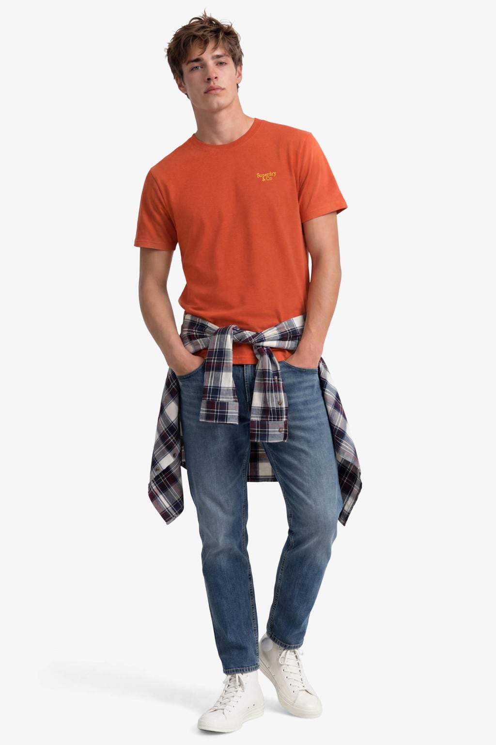 Oranje heren Superdry slim fit T-shirt van katoen met effen, korte mouwen en ronde hals