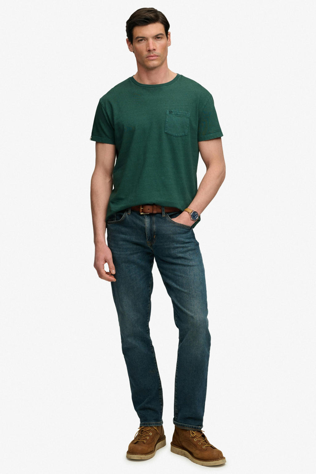 Superdry linnen regular fit T-shirt - smaragdgroen