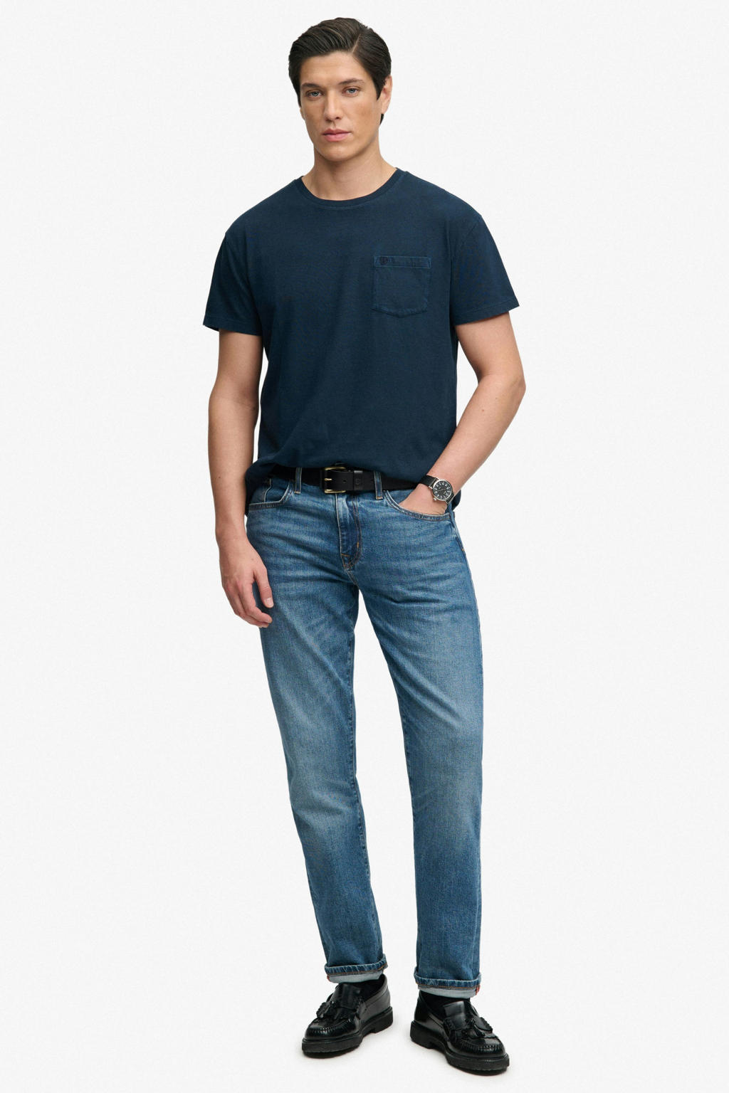 Superdry linnen regular fit T-shirt - donkerblauw