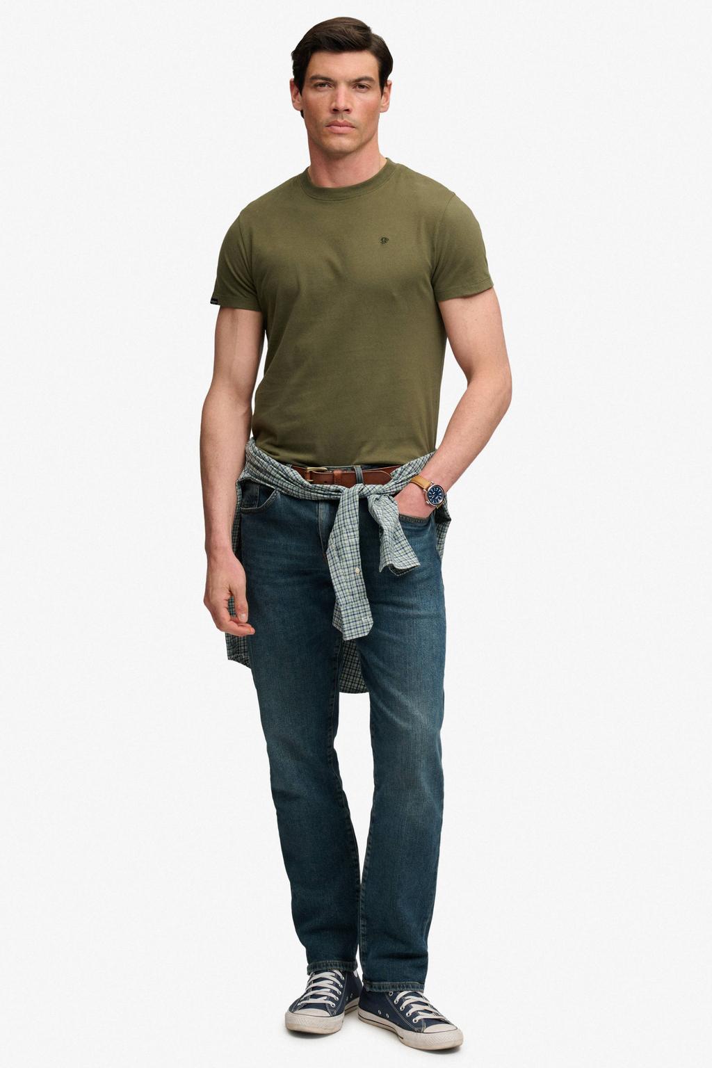 Groene heren Superdry slim fit T-shirt van katoen met effen, korte mouwen en ronde hals