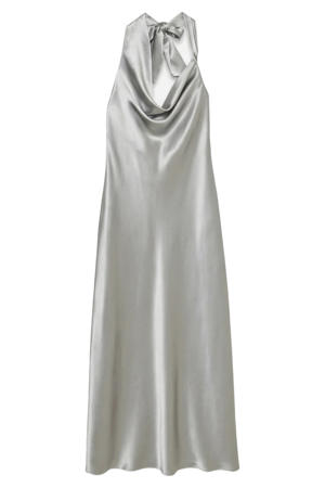 maxi halterjurk met plooien - zilver