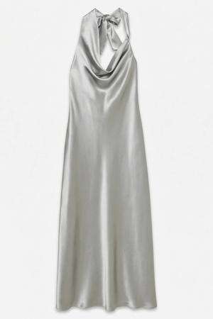 maxi halterjurk met plooien - zilver