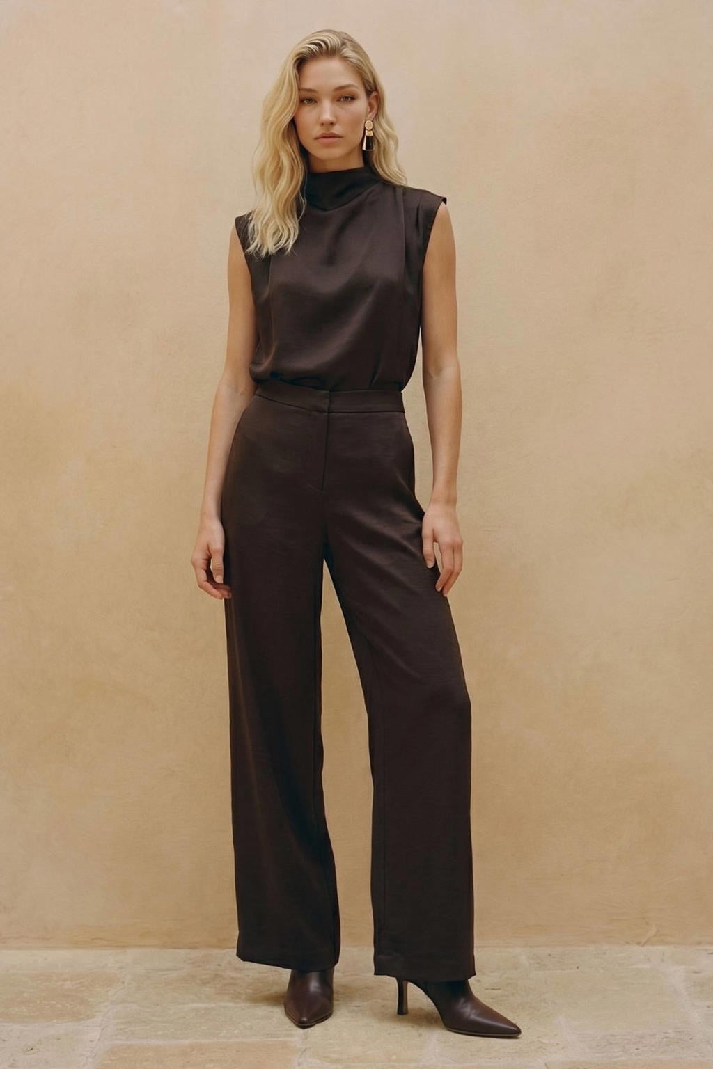 VERO MODA wide leg pantalon - bruin