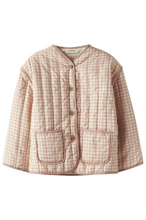 katoenen geruite quilted tussenjas - beige