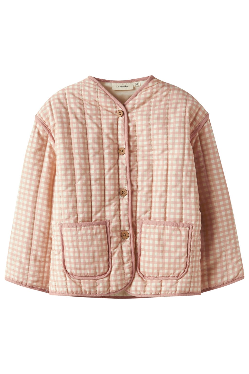 LIL' ATELIER MINI katoenen geruite quilted tussenjas - beige