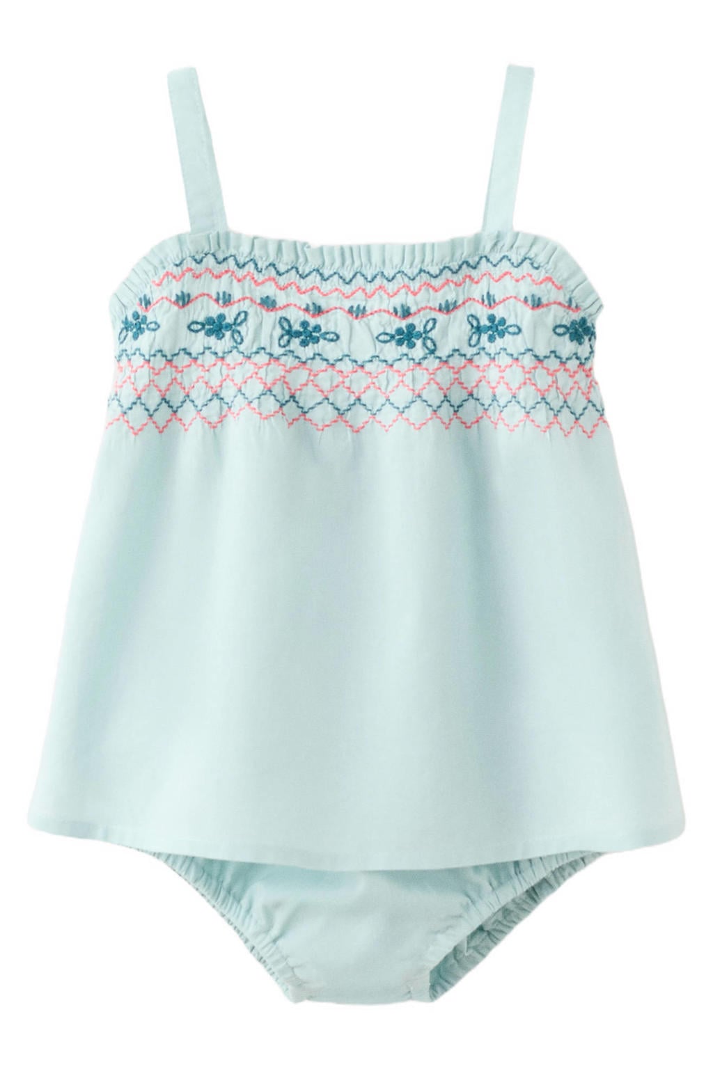 Mango Kids korte jurk met borduursels - lichtblauw