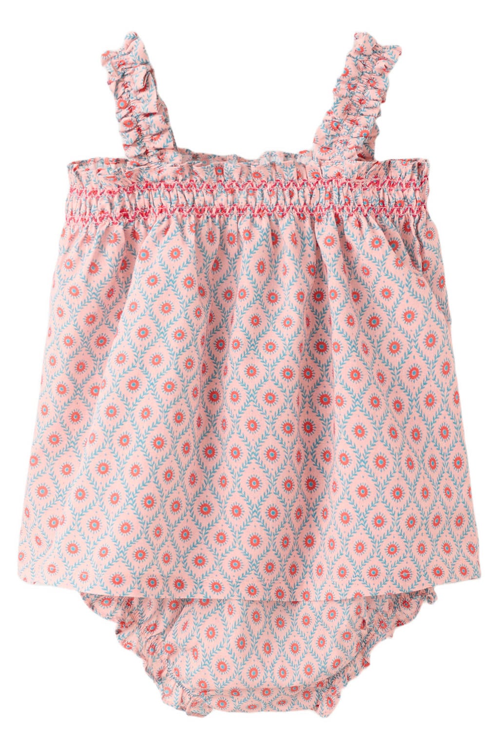 Mango Kids korte jurk met print en ruches - roze