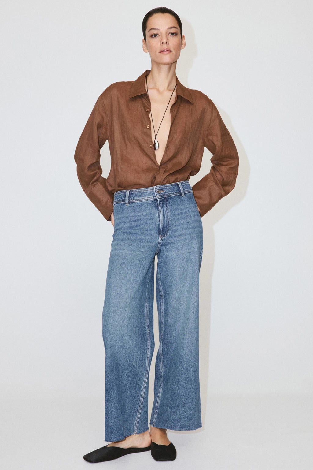 Mango wide leg jeans - mediumblauw