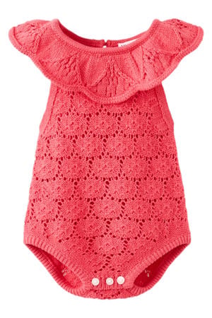 katoenen gehaakte romper met ruches - roze