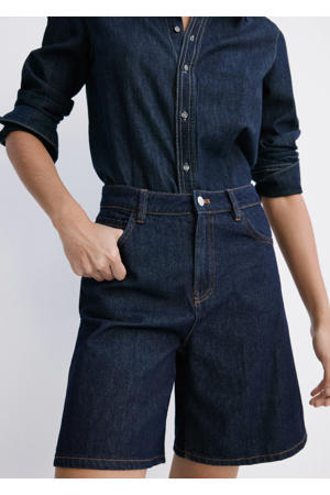 high waist straight leg denim bermuda short - donkerblauw