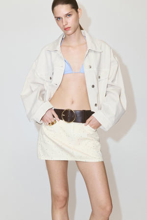 mini rok met strass-steentjes - ecru