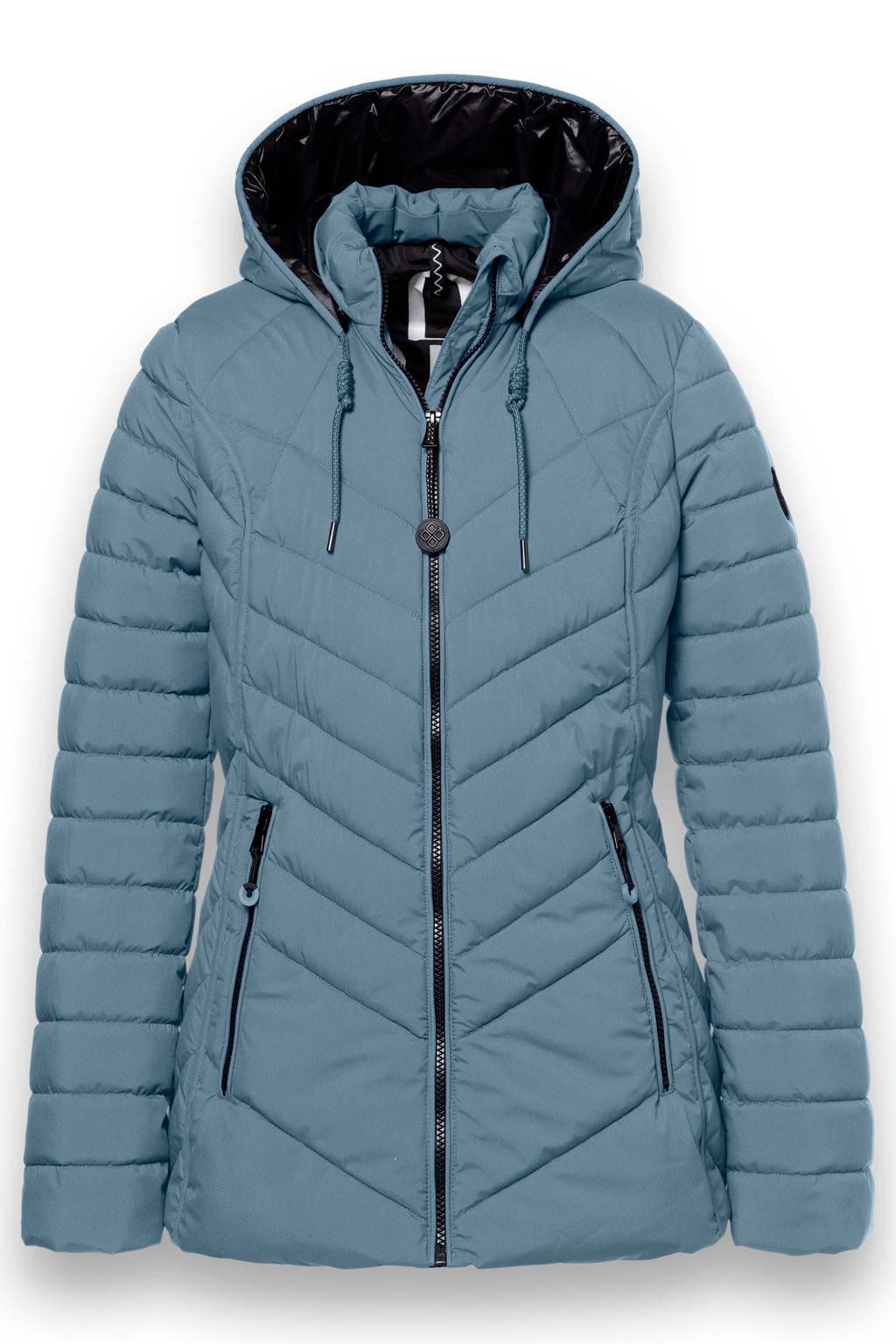 Blauwe dames District winterjas van polyester met effen, lange mouwen en capuchon