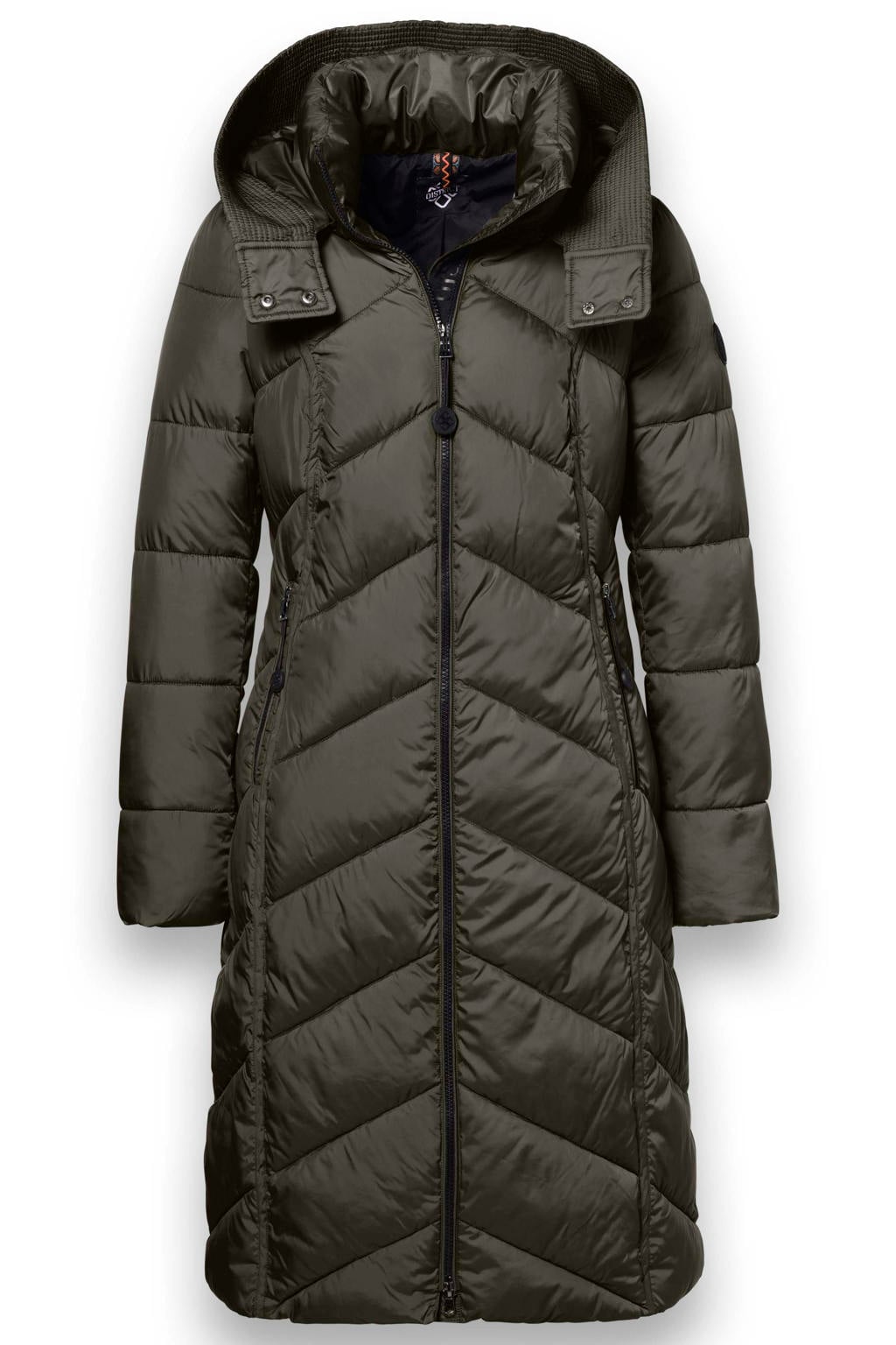 Groene dames District winterjas van polyester met effen, lange mouwen en capuchon