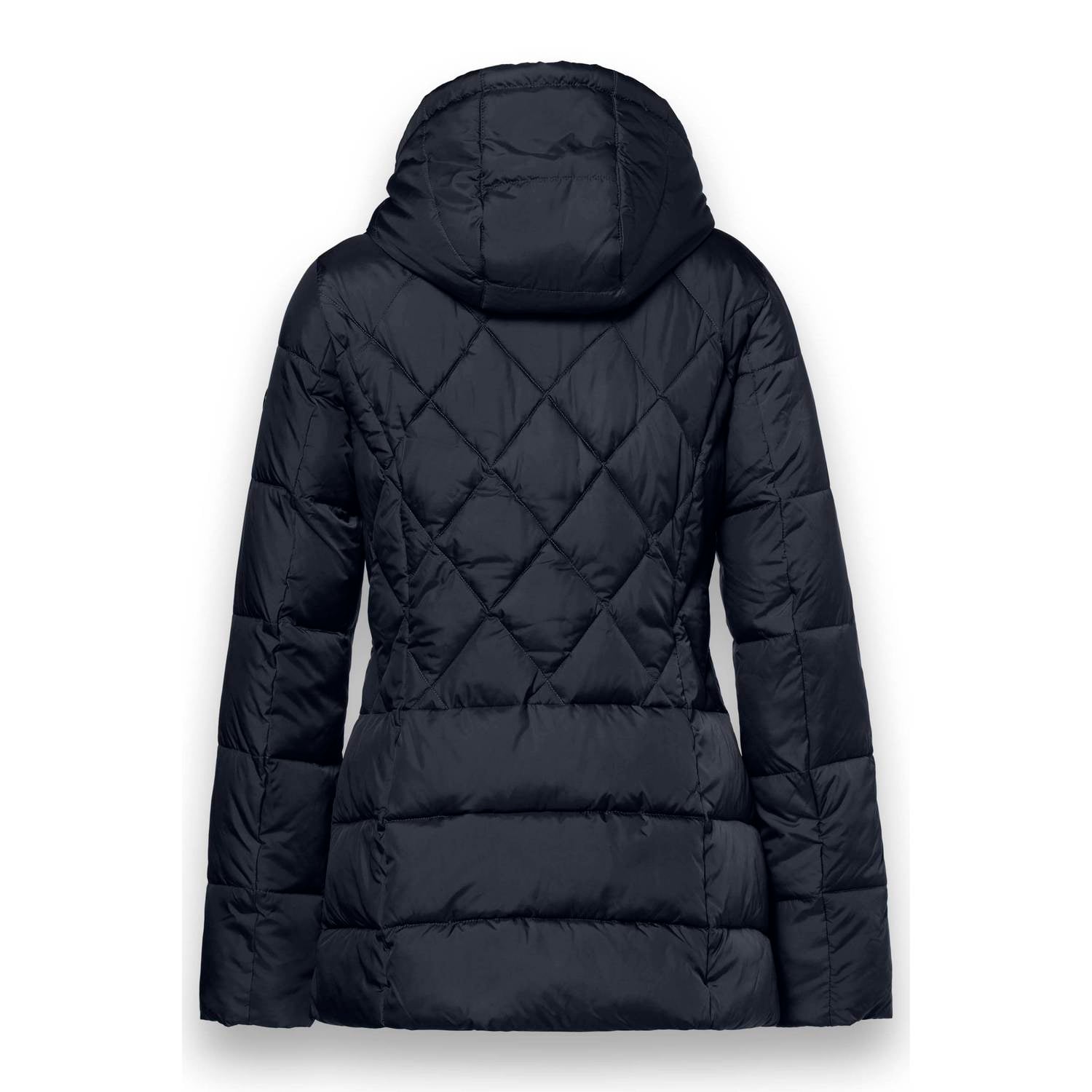 District winterjas met imitatiebontkraag donkerblauw