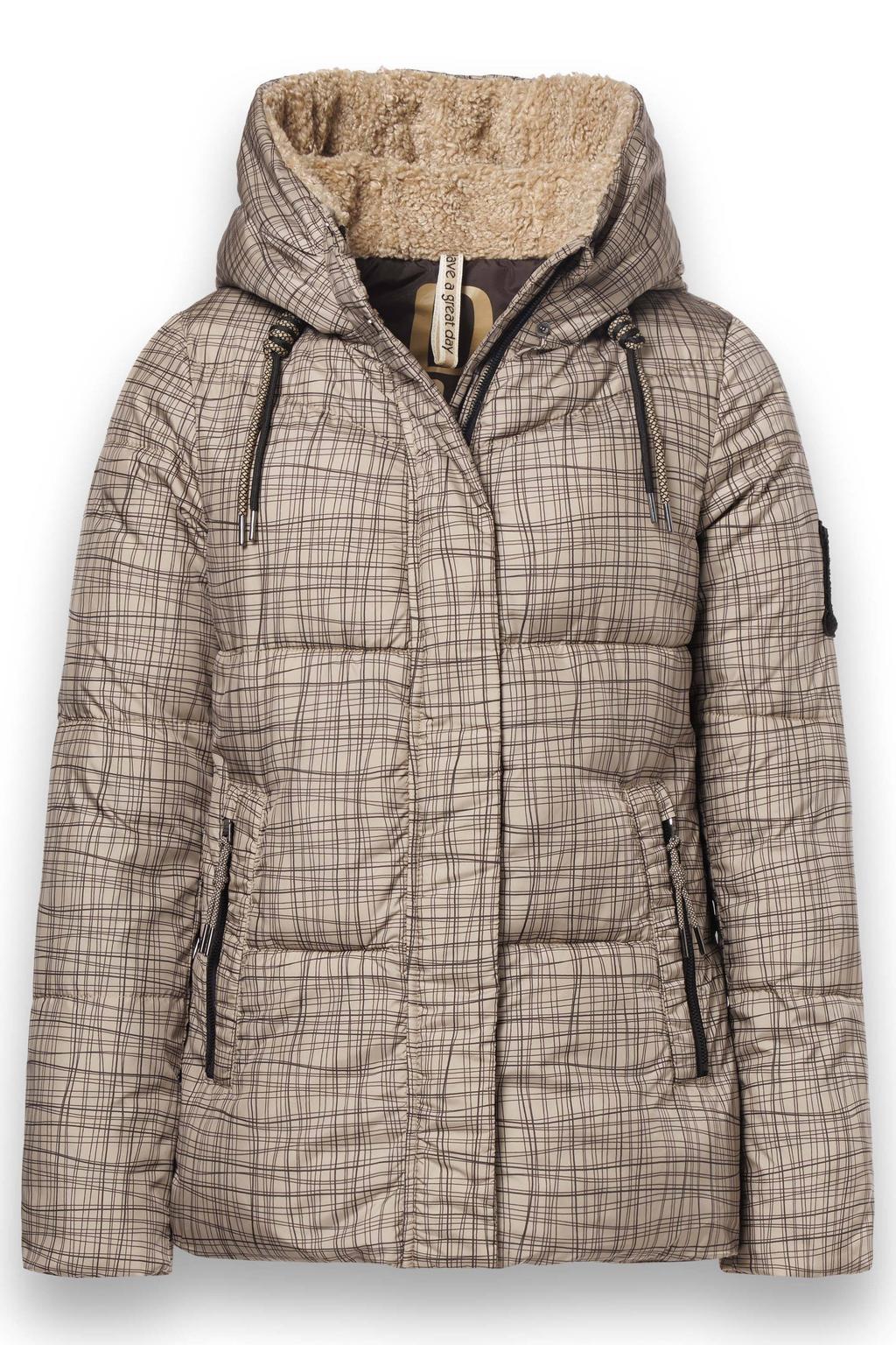 District pufferjas met print - beige