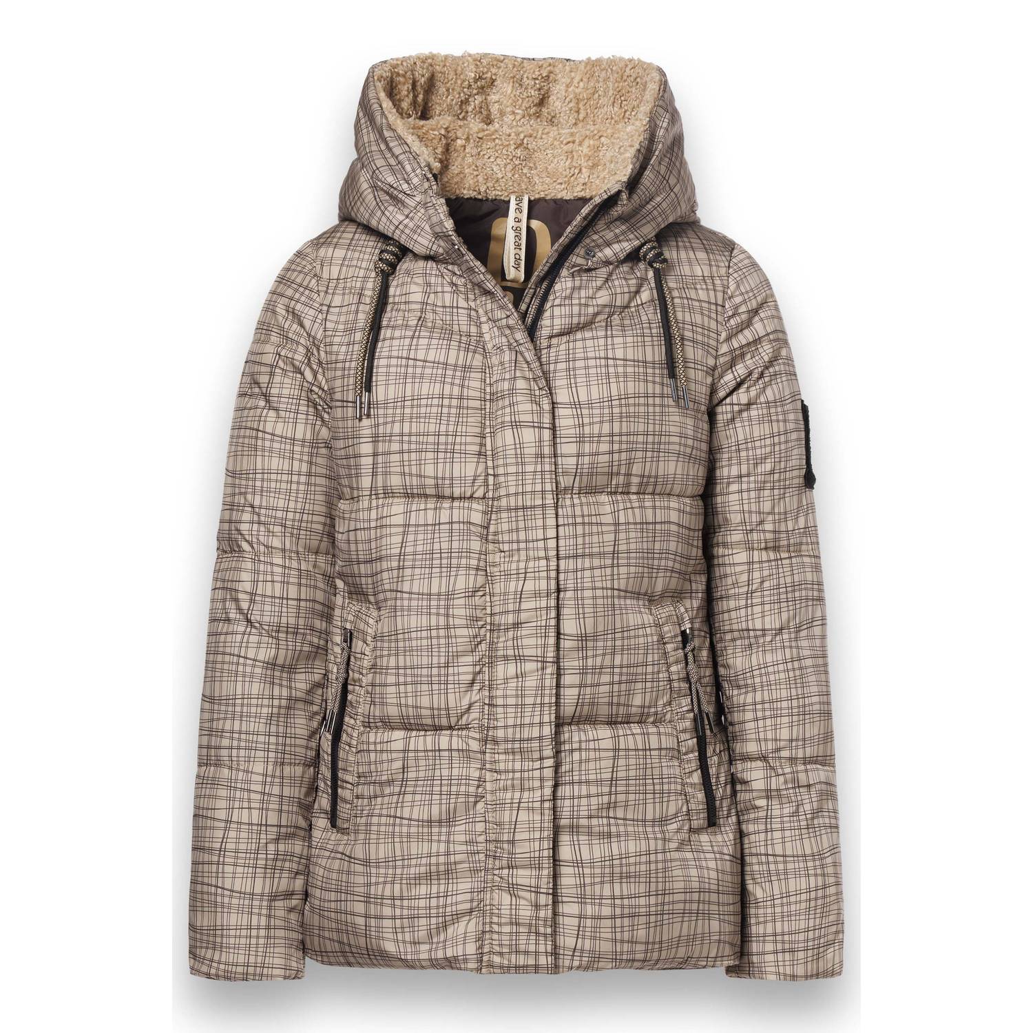 District pufferjas met print beige