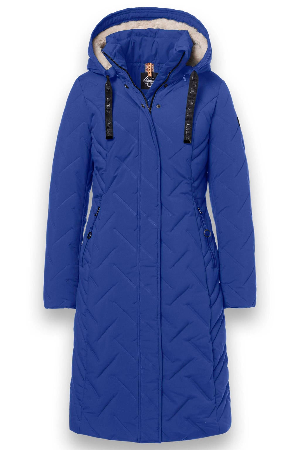 Blauwe dames District winterjas van polyester met effen, lange mouwen en capuchon