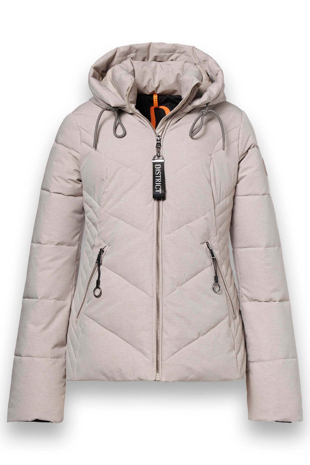 Ecru dames District winterjas van polyester met effen, lange mouwen en capuchon