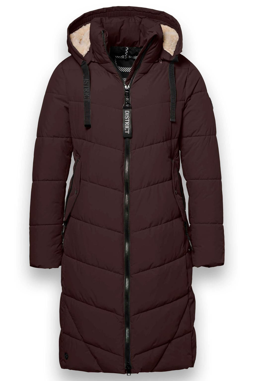 Bruine dames District winterjas van polyester met effen, lange mouwen en capuchon