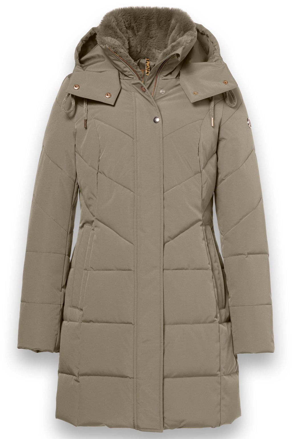 Groene dames District winterjas van polyester met effen, lange mouwen en capuchon