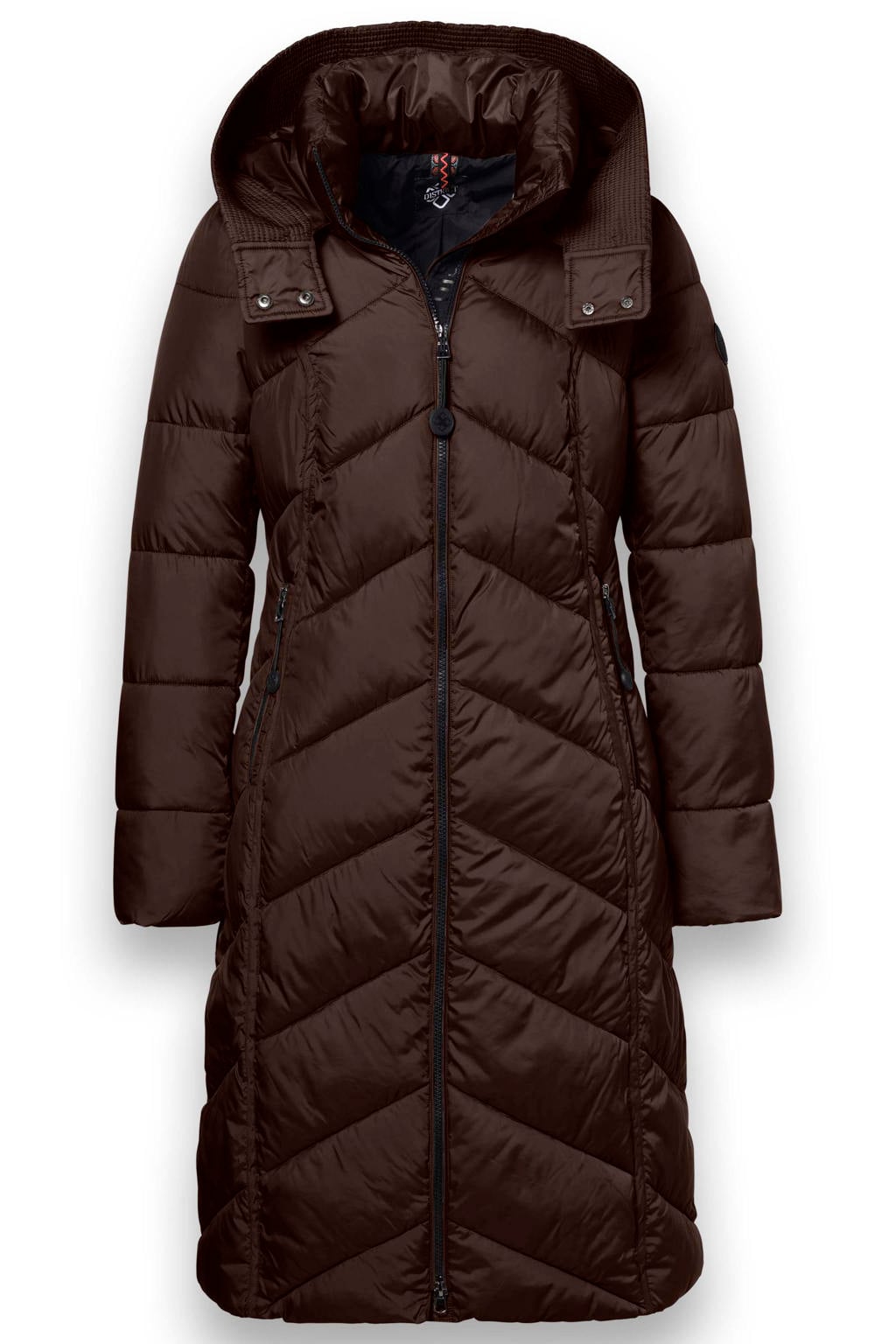 Bruine dames District winterjas van polyester met effen, lange mouwen en capuchon