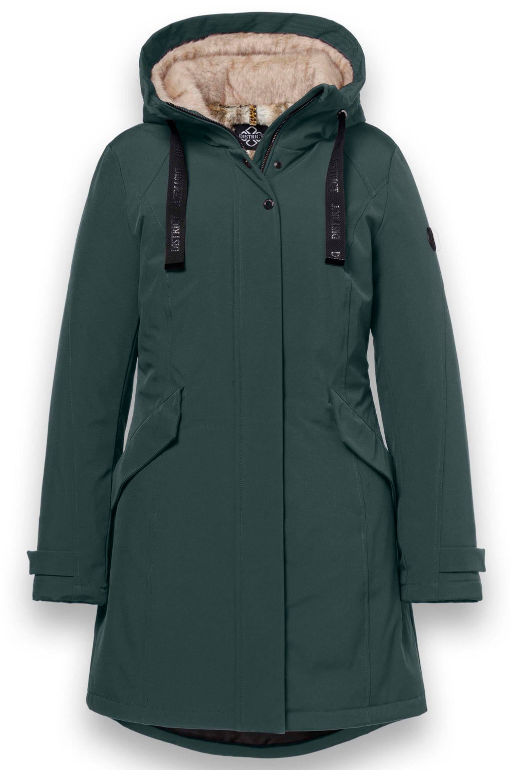 Groene dames District winterjas van polyester met effen, lange mouwen en capuchon