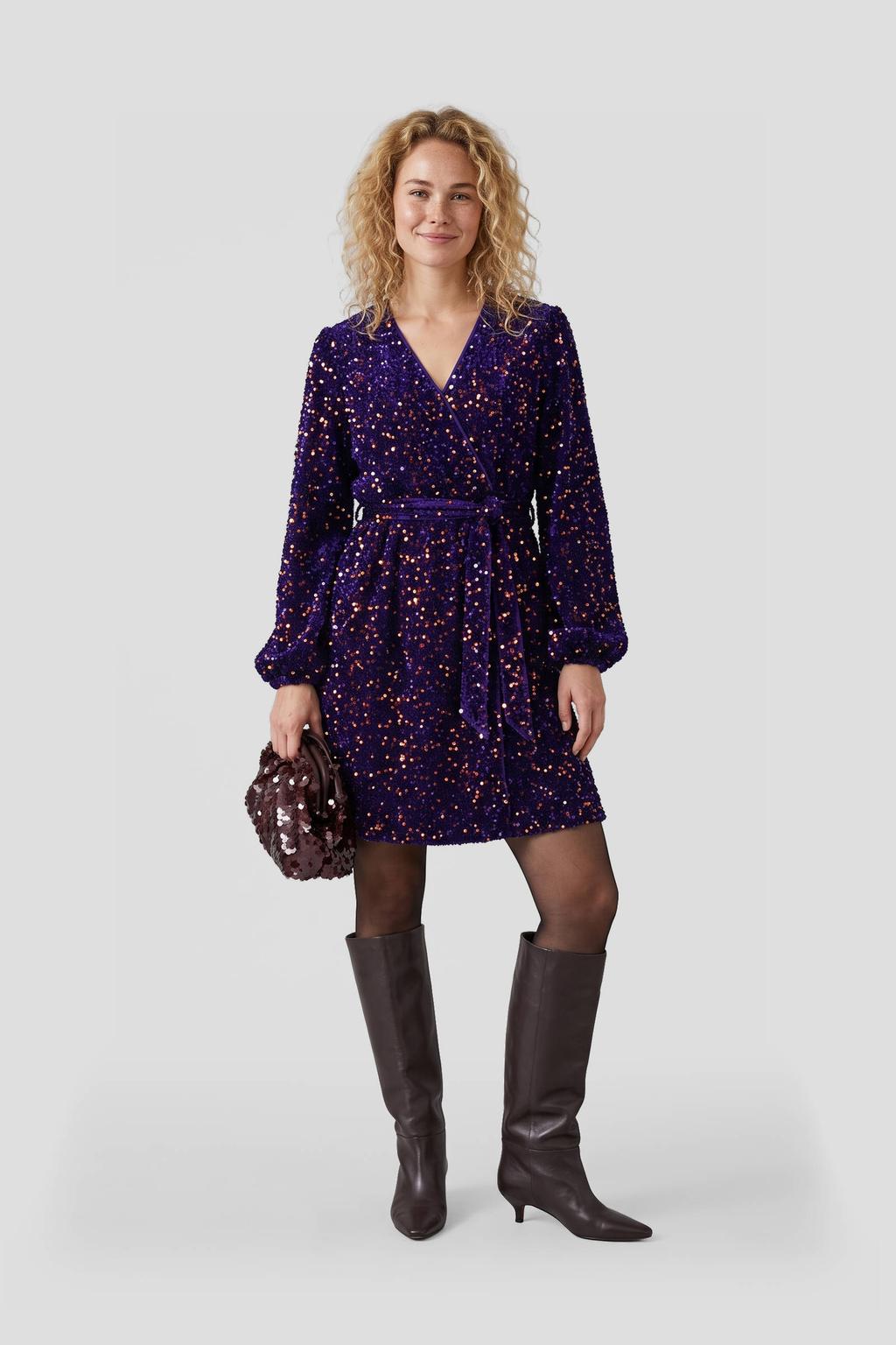 Anytime midi jurk met pailletten blauw