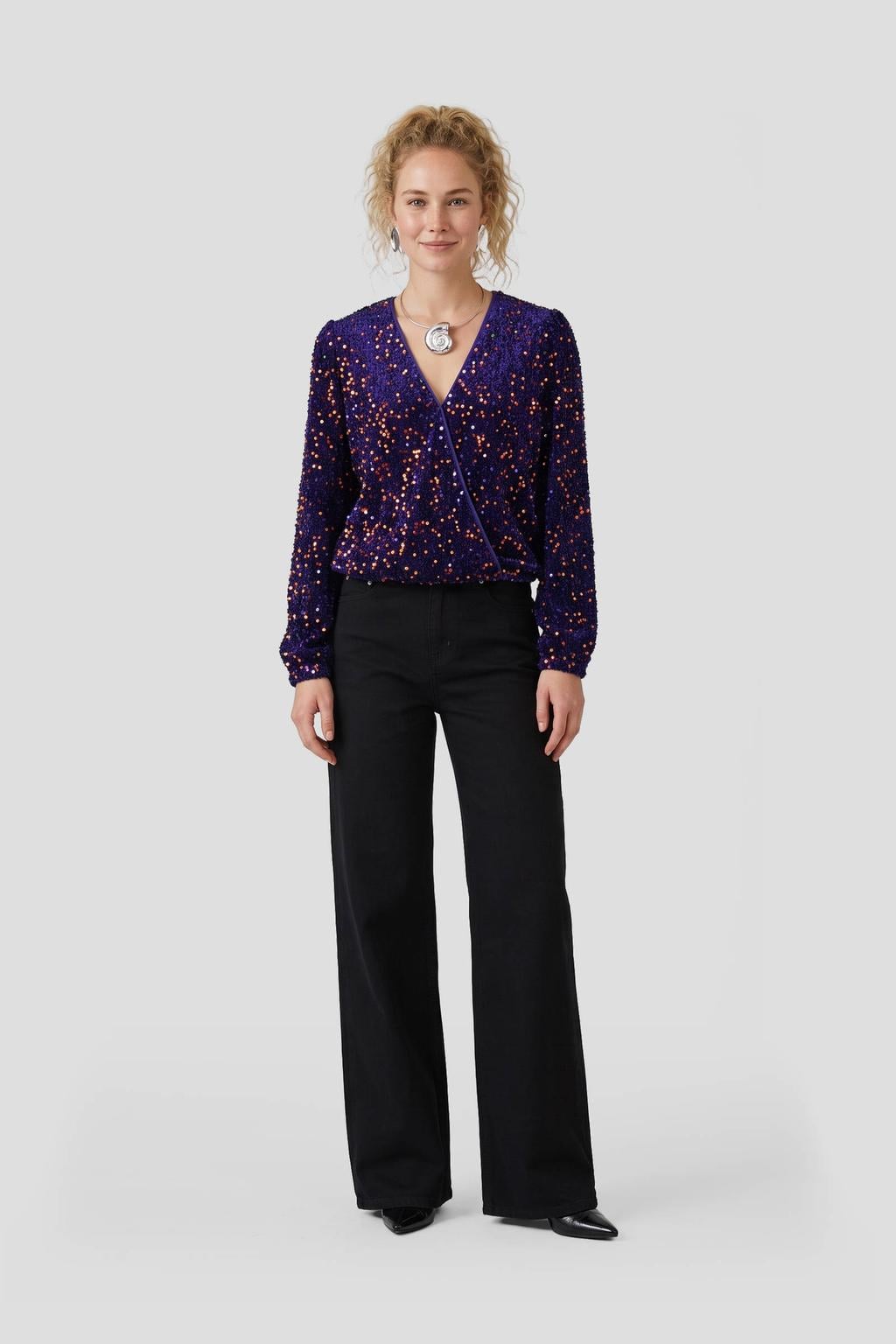 Anytime overslagtop met pailletten blauw