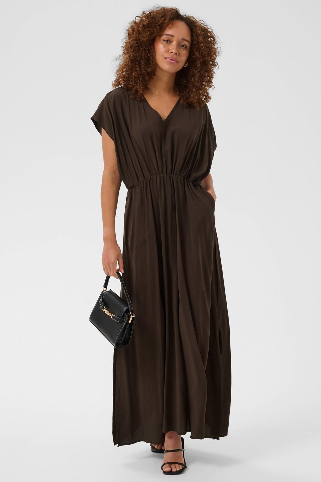 Kaffe maxi jurk - donkerbruin