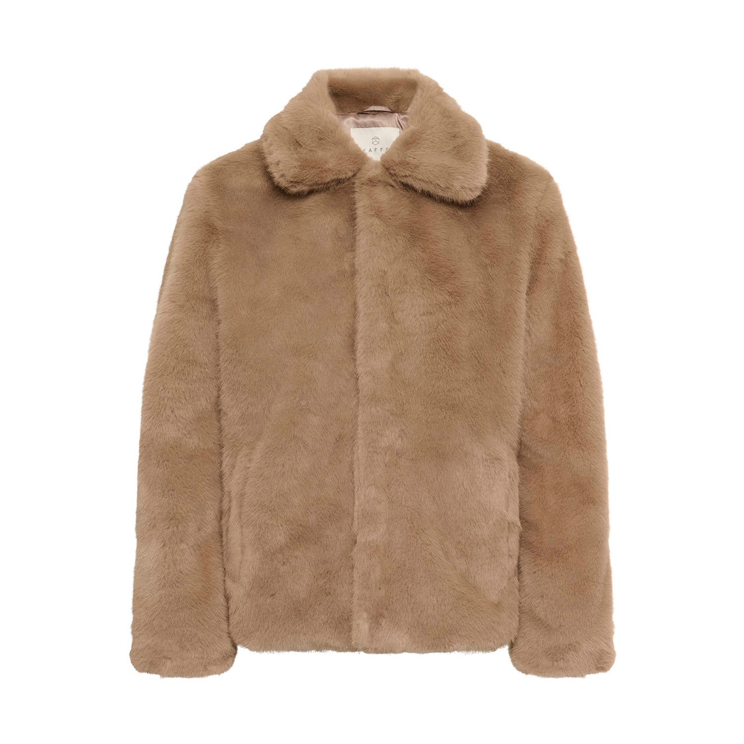 Kaffe imitatiebont faux fur jas met backprint lichtbruin