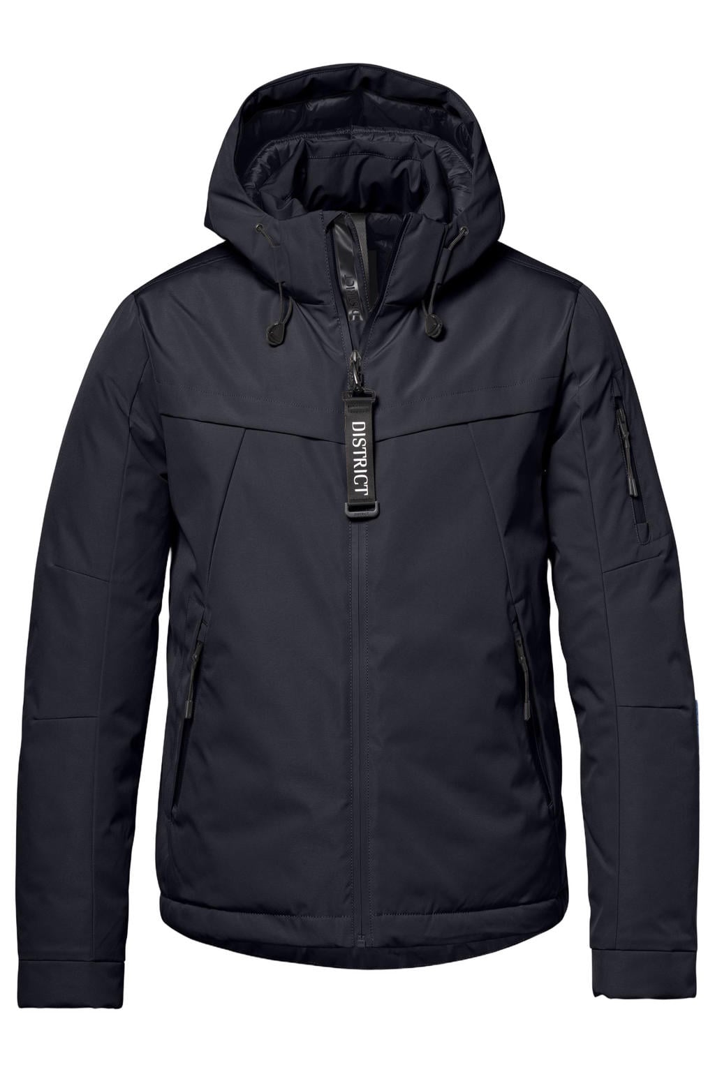 Marineblauw heren District zaino winterjas van polyester met effen, lange mouwen, capuchon en ritssluiting