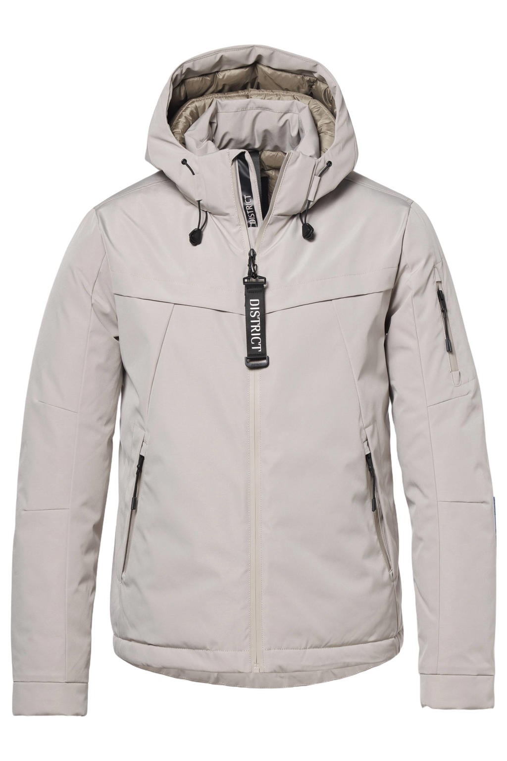 Beige heren District winterjas van polyester met effen, lange mouwen, capuchon en ritssluiting