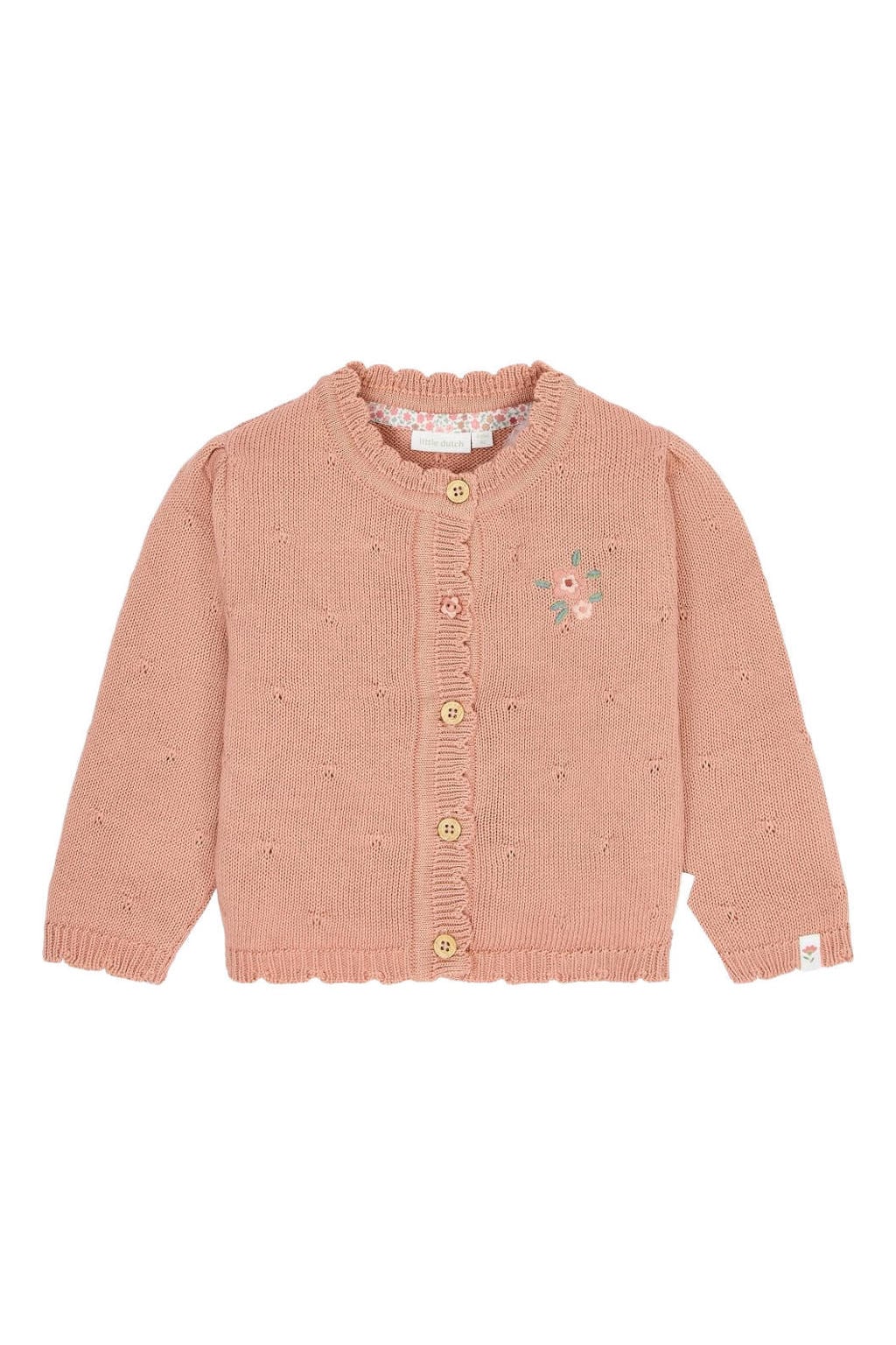 Roze meisjes Little Dutch katoenen gebreid vest met lange mouwen, ronde hals en knoopsluiting